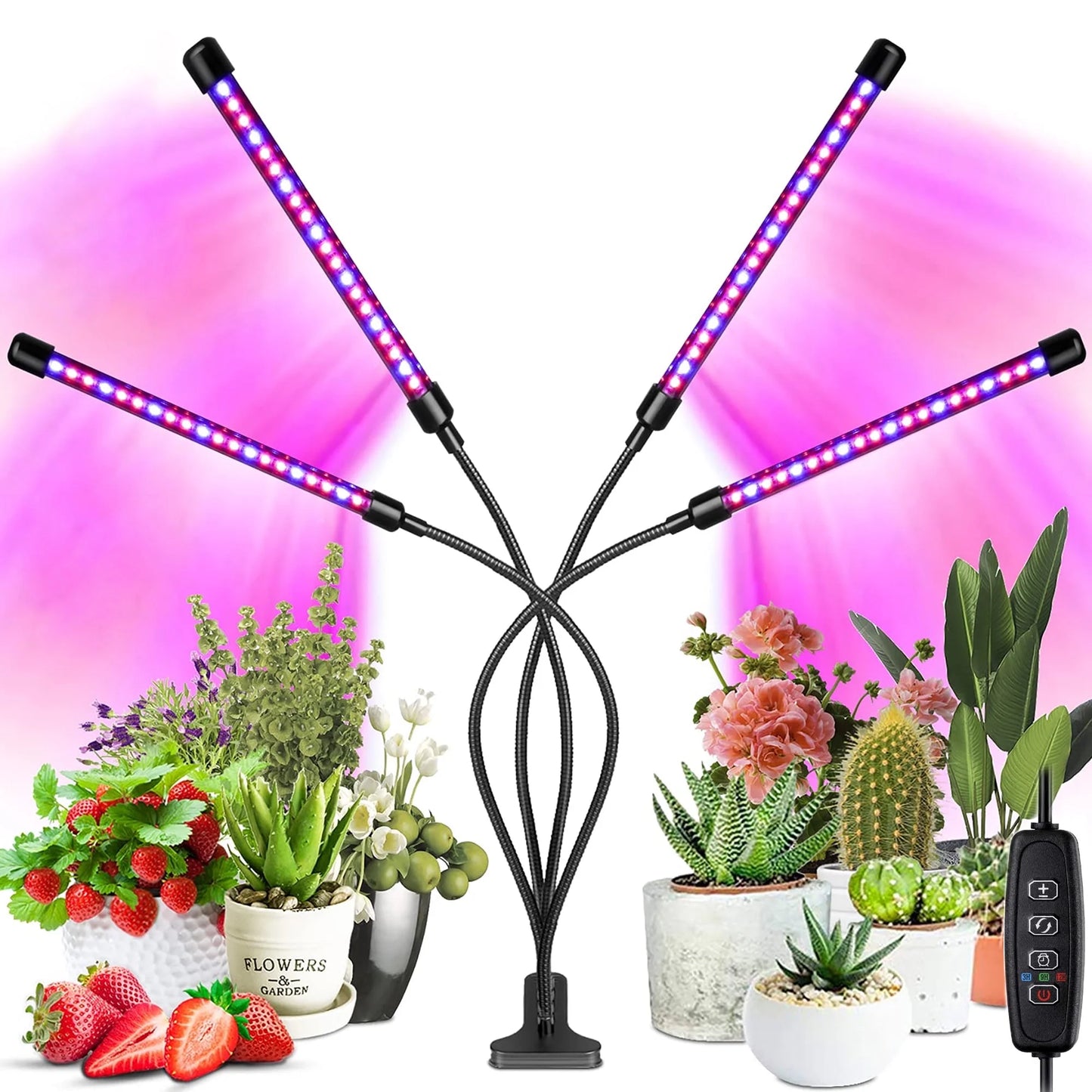 Grow Lights for Indoor Plants, Four Head 80 with Full Spectrum, Adjustable Gooseneck, Auto on off Timing 4 8 12Hrs