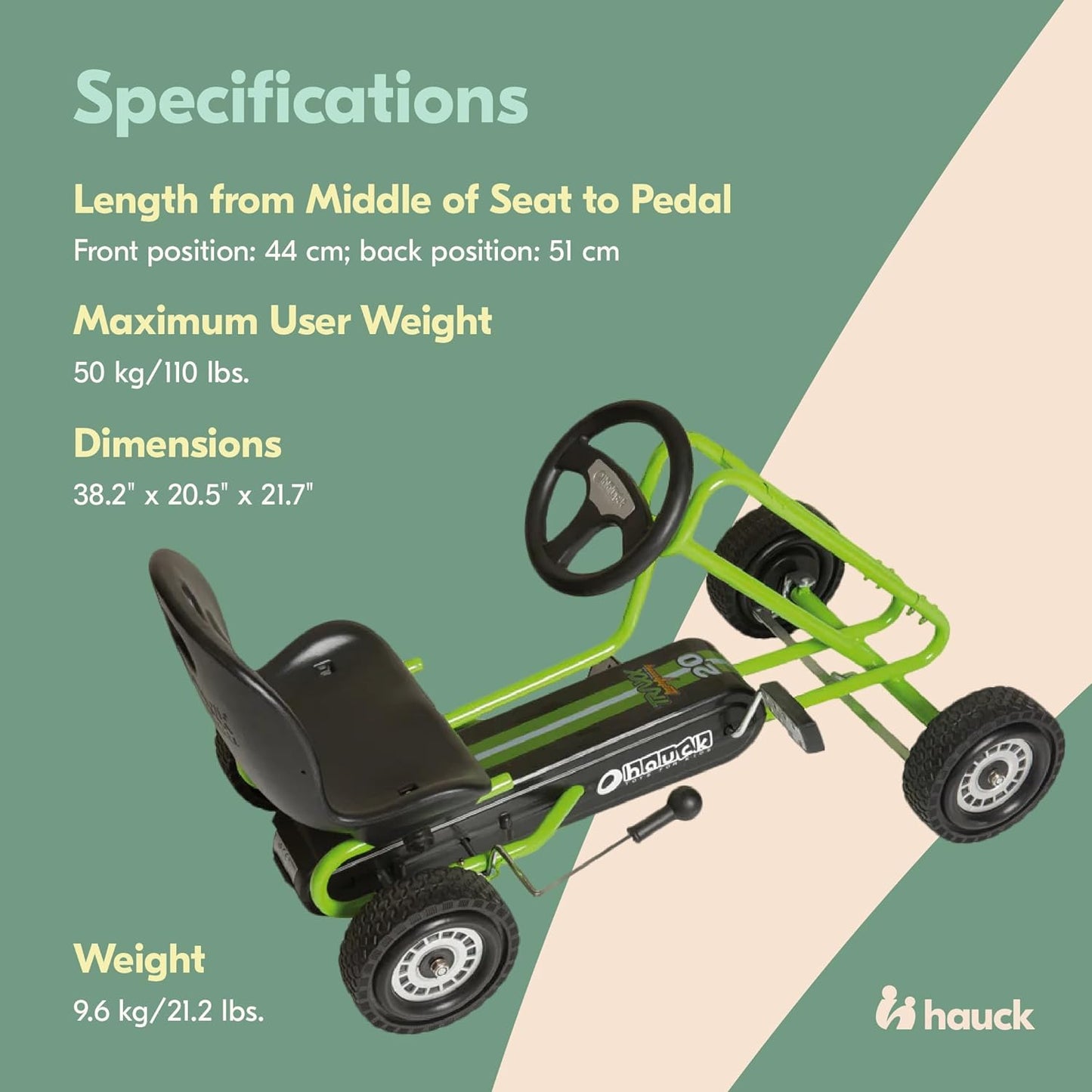 Kids Pedal Go Kart, 4 Wheel Bike Cart, Ages 4-8, Lightning Ride, Race Green - Outdoor Bicycle Karts with Plastic Wheels for Boys and Girls