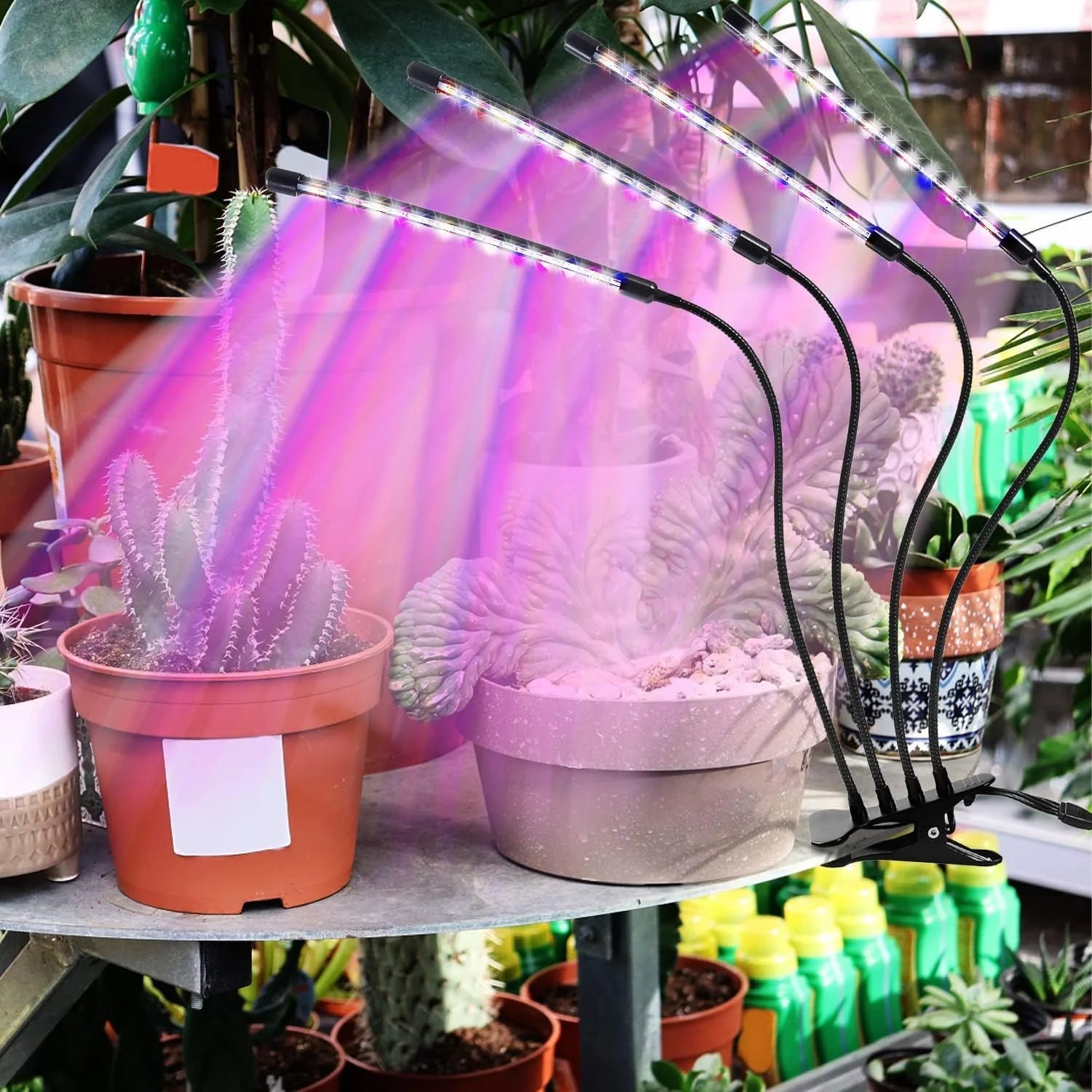 Grow Lights for Indoor Plants, Four Head 80  with Full Spectrum, Adjustable Gooseneck, Auto on off Timing 4 8 12Hrs